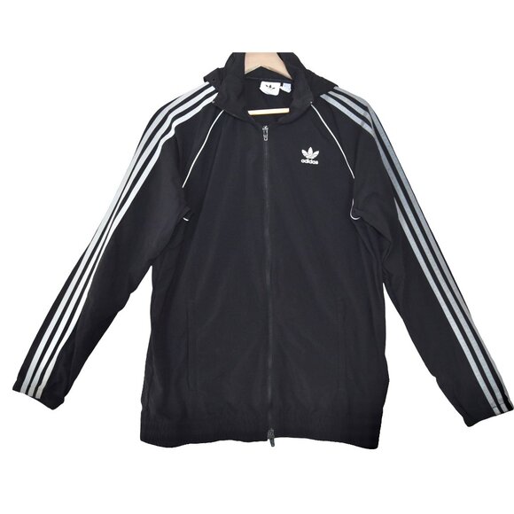 Adidas Originals Black 3-Stripes Swoosh Track Jacket Size M Retro Streetwear - Picture 3 of 11